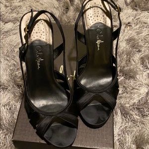 Cole Haan Black satin scrappy high heel sandals